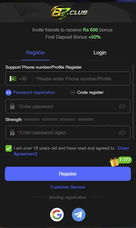 Register 87 Club Game