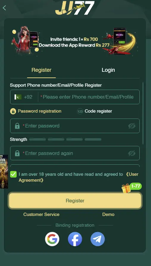Register JJ77 Game
